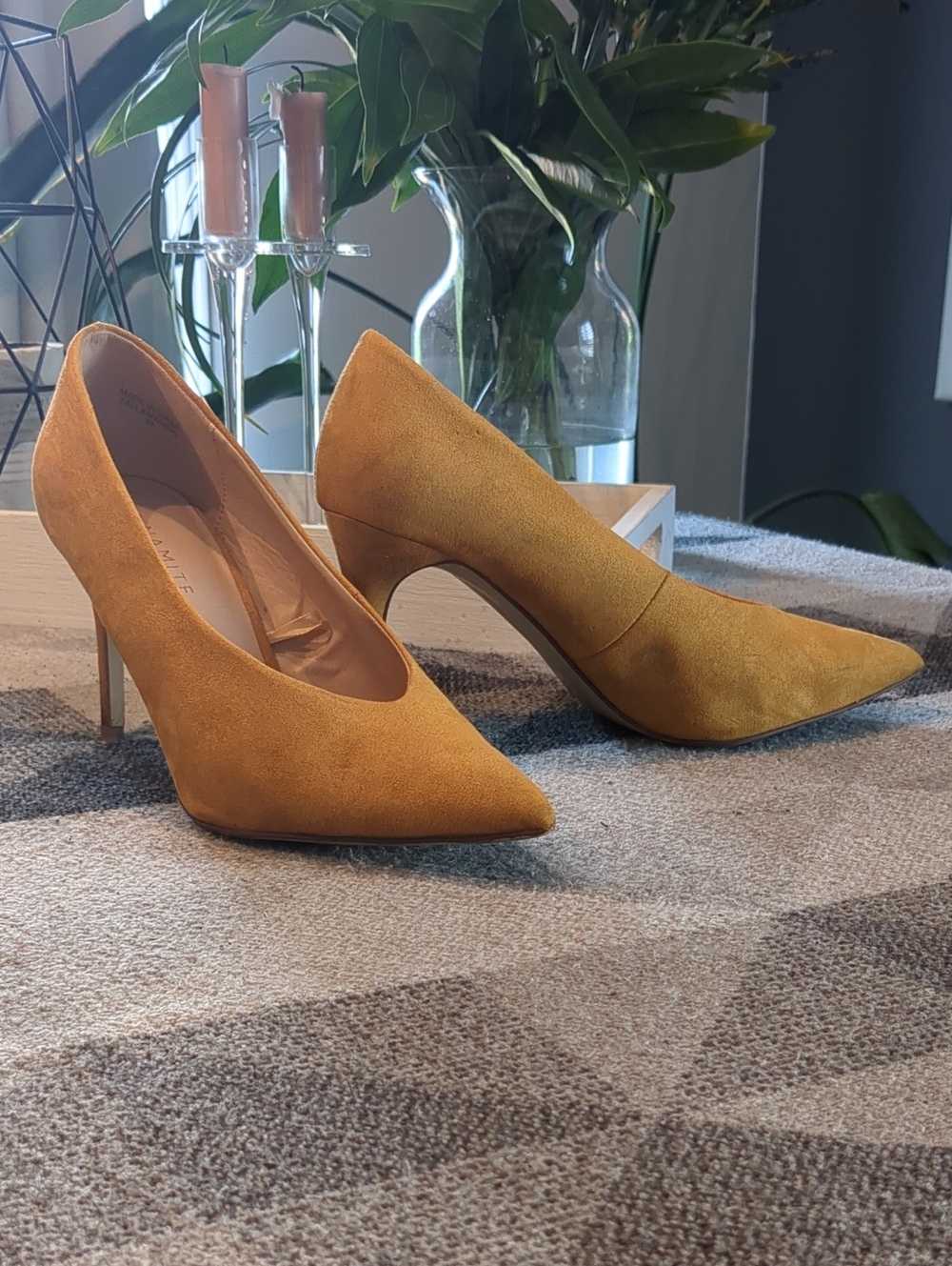 Women's Mustard Suede Pointed-Toe Pumps - Classic Heel
